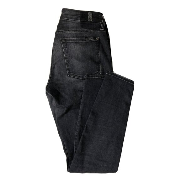 7 For All Mankind Womens 27x29 Black Denim Jeans Skinny Distressed Stretch - Picture 1 of 8